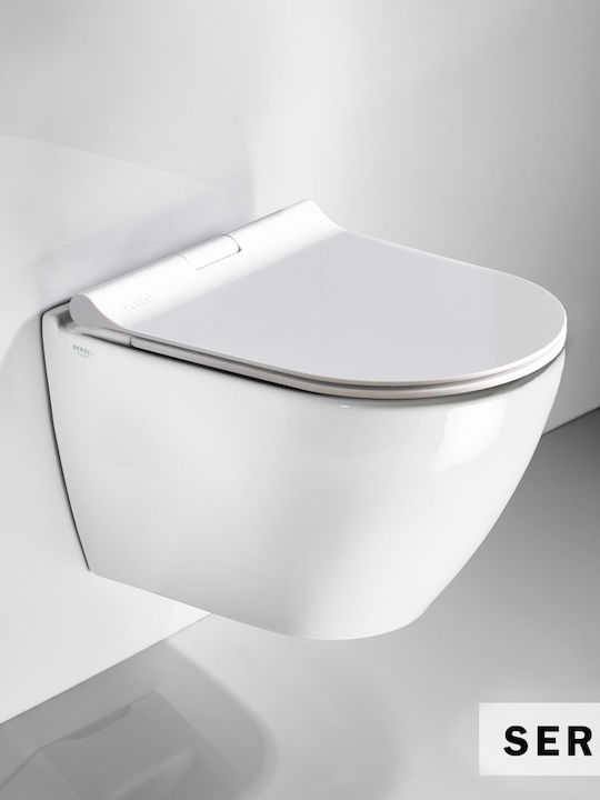 Toaletă suspendată fără ramă Smart36/48 5 Bideu Capac de scaun cu închidere lentă Slim 9001sc Serel Albă