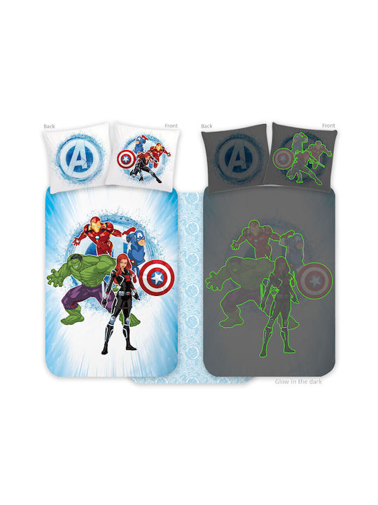 Avengers Комплект Детски Плик за Завивка Единичен с Калъфка Памучен Glow-in-the-dark 100x135бр