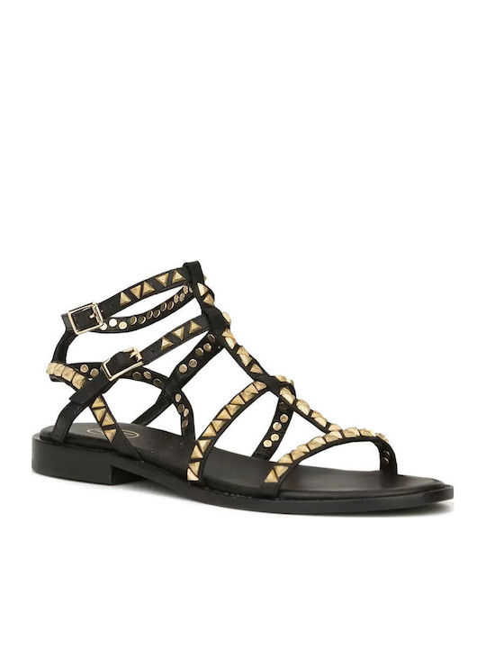 Ash Combo A Leather Women's Flat Sandals Black