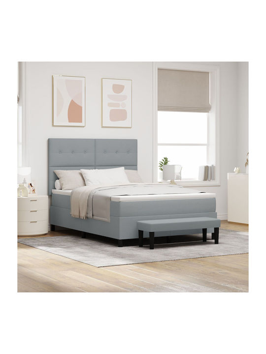 Double Upholstered Bed with Fabric Gray with Slats & Mattress 140x190cm