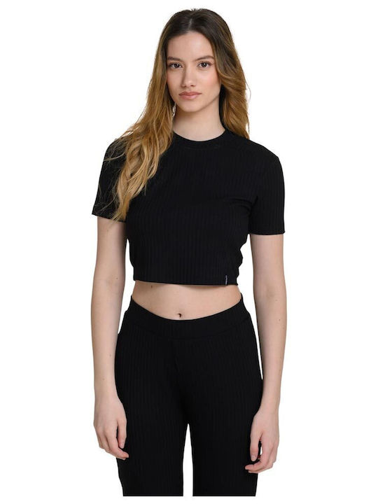 Γυναικείο Αθλητικό Crop Top Κοντομάνικο Μαύρο