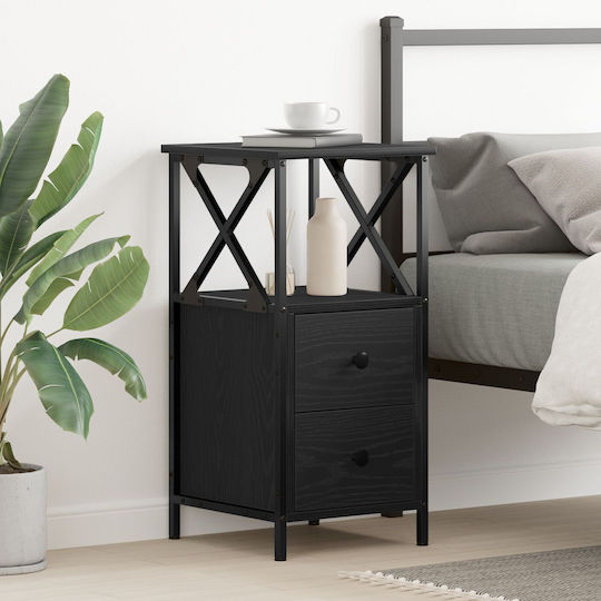 Wooden Bedside Table with Metal Legs Black Oak 34x35.5x70cm