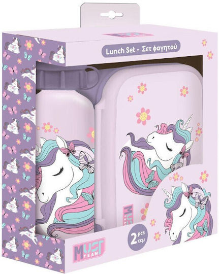 Must Team Plastic Kids' Lunch Set Unicorns 0.8lt Pink