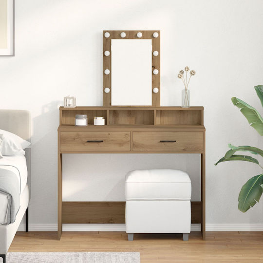 Masă De Toaletă De Podea Din Lemn De Stejar Maro Cu Oglindă 100x41x140cm