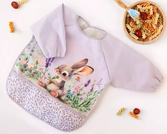 Kiokids Bunny Waterproof Fabric Coverall with Hoop & Loop Fastener Pocket & Sleeves Lavender
