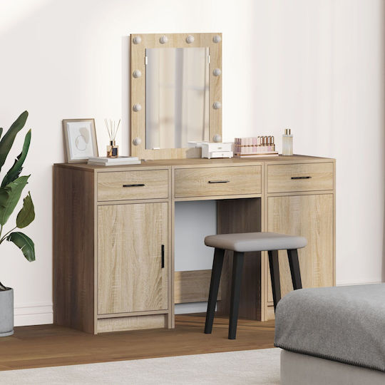 Floor-standing Bedroom Makeup Dressing Table Wooden Upper Chocolate with Mirror 50x41x135cm