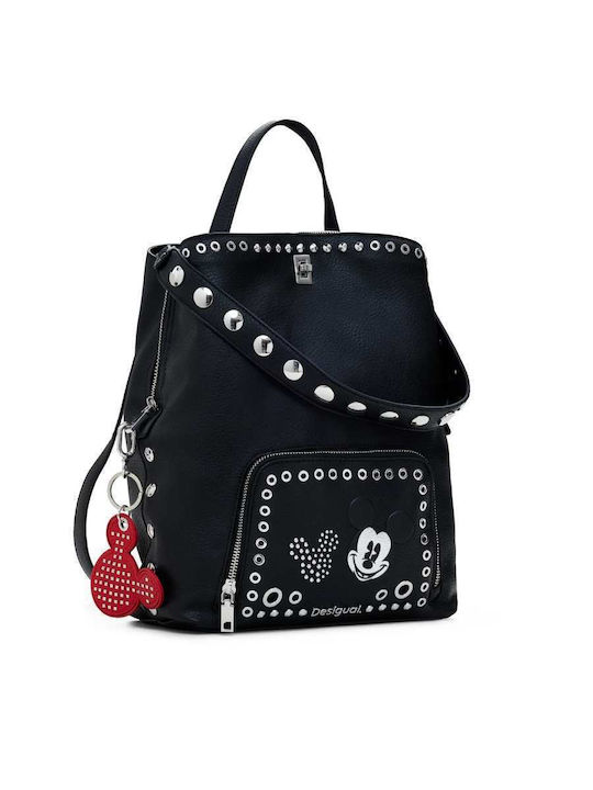 Mickey Δερμάτινη Γυναικεία Τσάντα Πλάτης Μαύρη