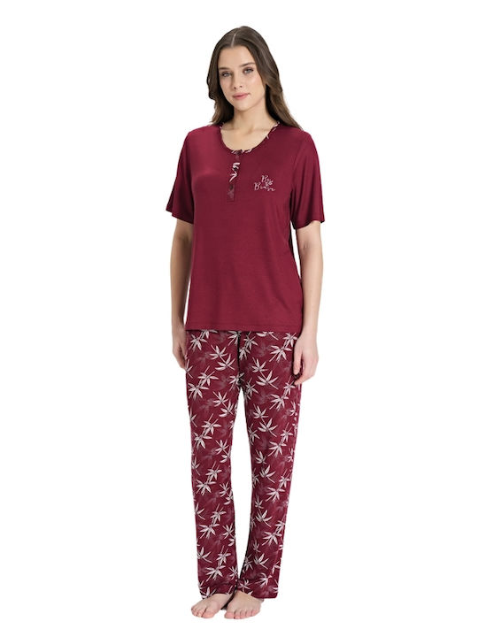 Pijadore Sommer Damen Pyjama-Set Burgundy