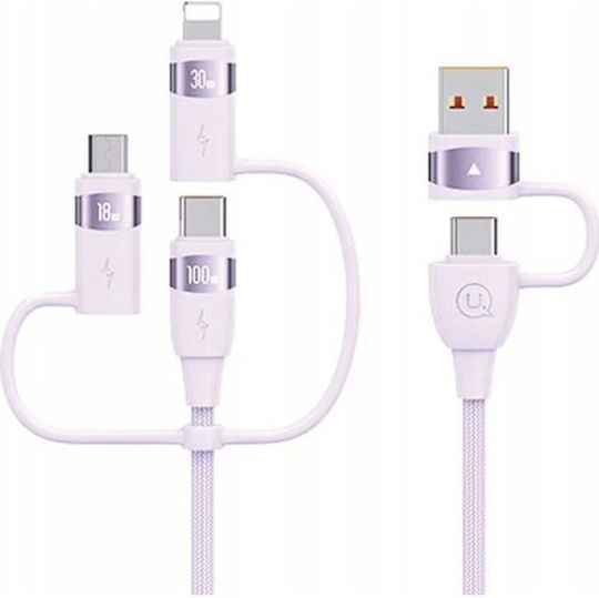 Usams Regulär USB zu Blitzschlag / Typ-C,TC-TC / Micro-USB Kabel Lila 2m (SJ646USB02)