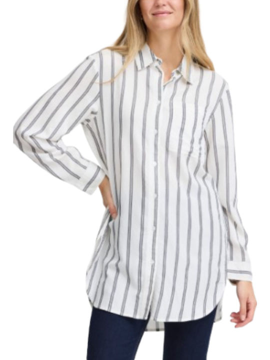 Women's Striped Long Sleeve Shirt White