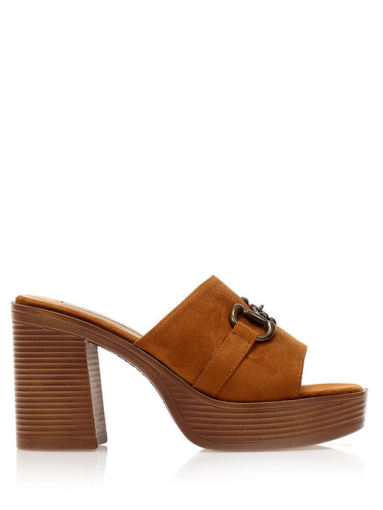 Tsoukalas Suede Mules with Chunky High Heel in ...