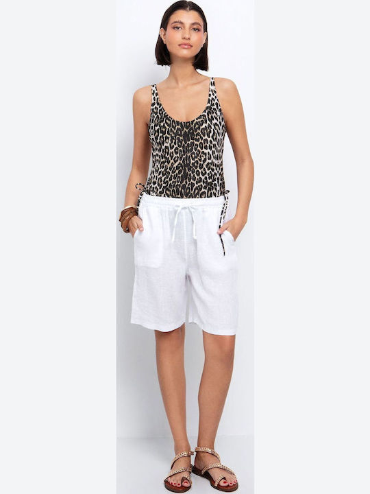 Damen Bermuda Leinen White