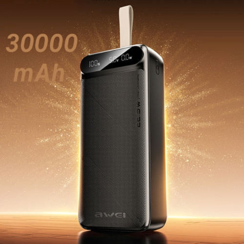 Awei PA-12 Power Bank 30000mAh 22.5W με 2 Θύρες USB-A και Θύρα USB-C Quick Charge 3.0 Μαύρο