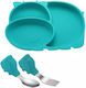 Baby Donkey Feeding Set made of Silicone with Non-Slip Base Blue 3pcs