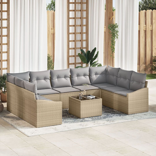 Garten- und Outdoor-Möbelsets Wohnzimmer Typsatz 10 Stück Beige mit Kissen