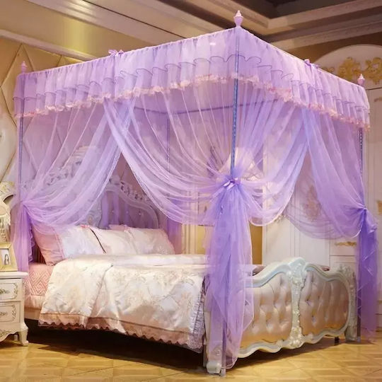 Mosquito Net Bed Purple 150 X 200 Cm with Assembleable Metal Frame