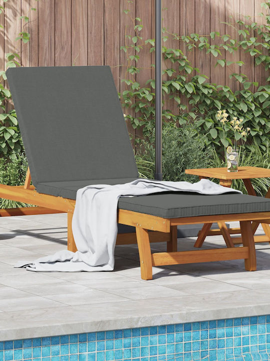 Deckchair Wooden with Cushion & Wheels Gray 200x65x84cm.
