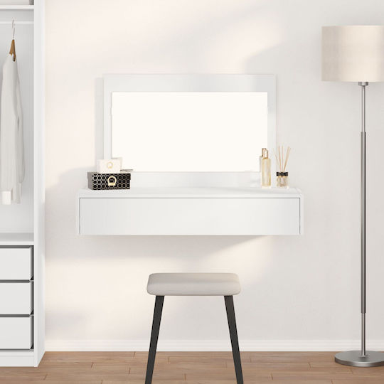 Wandmontierte Schminktisch Schlafzimmer Holz Weiß mit Spiegel 100x40x70cm