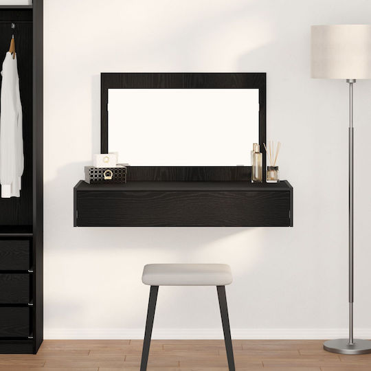Wandmontage Schminktisch Schlafzimmer Holz Schwarz Eiche mit Spiegel 100x40x70cm