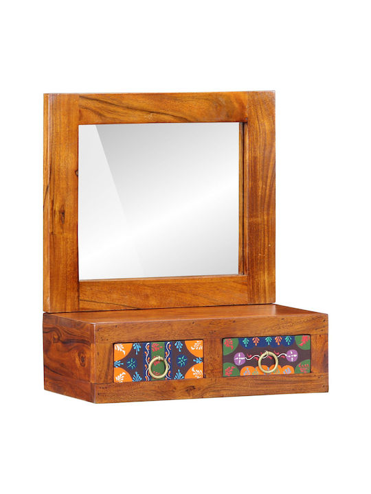 Wall-Mounted Makeup Dressing Table Made of Solid Brown Wood with Mirror 40x20x50cm