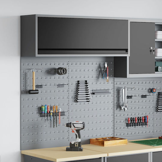 3-Piece Tool Set Vidaxl Wall Board Rack Black Metal Grey