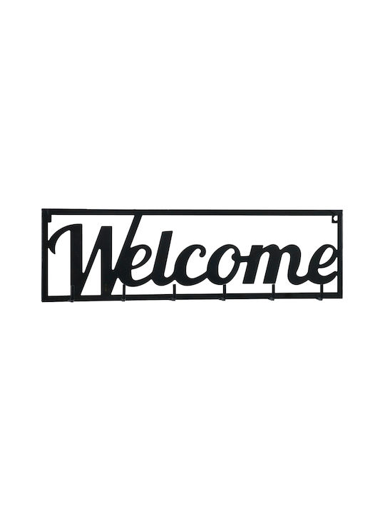 General Trade Metal Wall Hanger With 6 Hooks Black 51x15.2x3.5cm