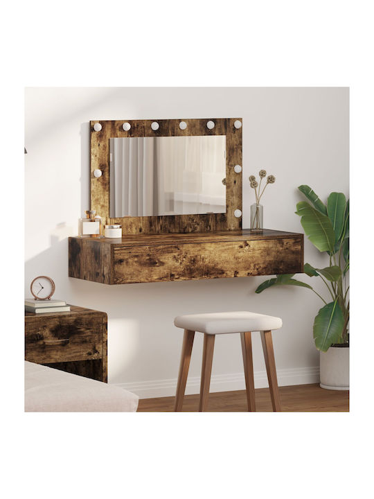 Masă de machiaj Smoked Oak cu Oglindă 100x40x70cm