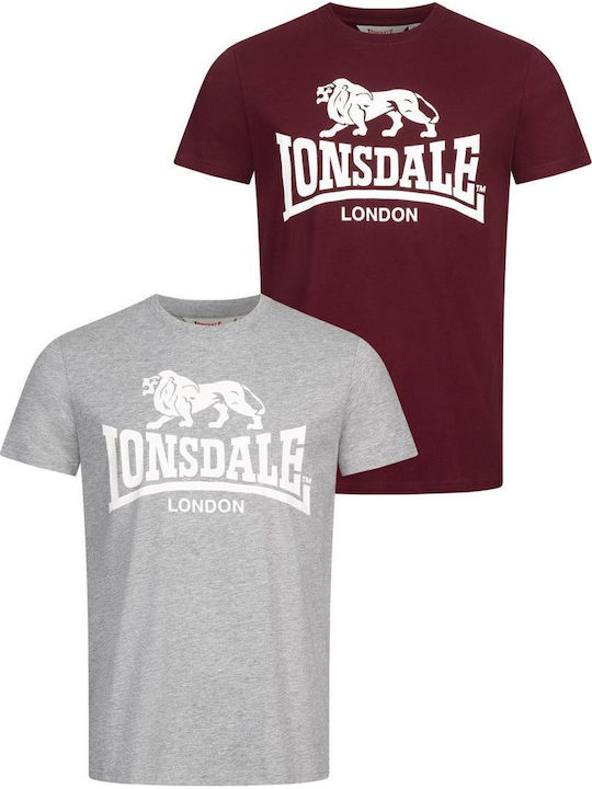 Lonsdale Kelso T-Shirt Marl Grey, Oxblood