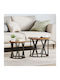 Round Side Coffee Table Made of Solid Wood Brown 2 Pieces W50xL50xH40cm