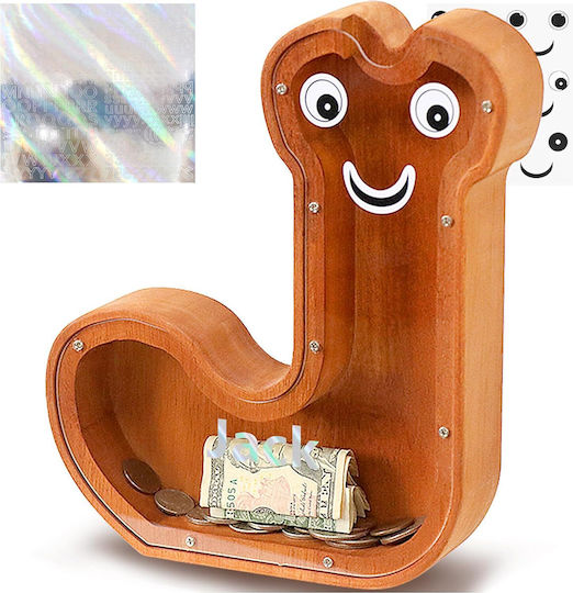 Lakpopya дървена касичка с форма на буква J 19.4 X 4 X 23 см