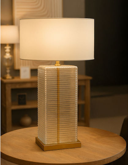 InTheBox Glas Tischlampe mit Weiß Schirm und Transparent Basis