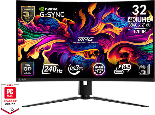 MSI MPG 321CURX QD-OLED QD-OLED HDR Gebogen Spiele-Monitor 31.5" 4K 3840x2160 240Hz mit Reaktionszeit 0.03ms GTG