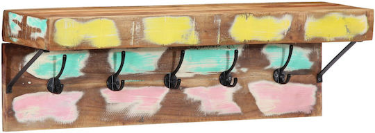 vidaXL Wooden Wall Hanger 10 Hooks Brown 73x19x23cm
