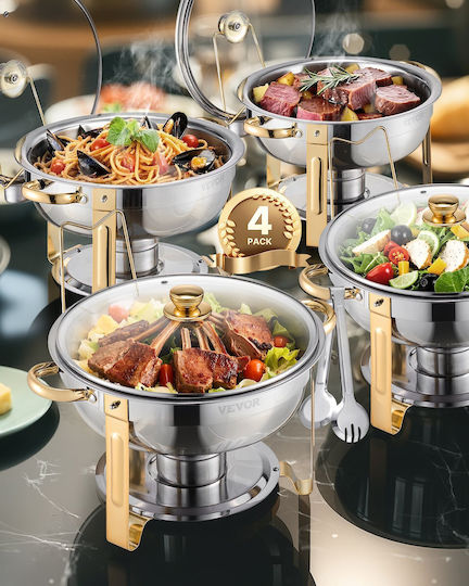 Vevor 5 Qt 4er-Pack Rundes Buffet-Set in voller Größe aus Edelstahl