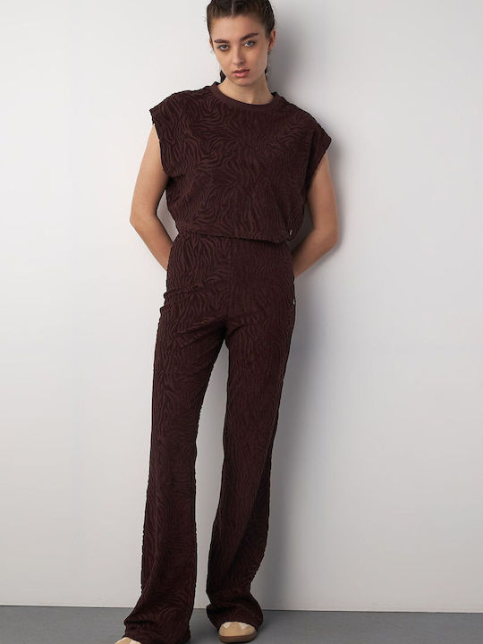 High Waist Sweatpants Flared Brown