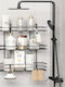 Femmit Wall-Mounted Metal Snap-On Bathroom Shelf 3 Shelves 4 Hooks 10x25x48 Cm Electrostatic Black Matte Finish
