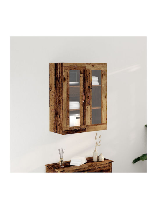 Wand Wohnzimmer Vitrine aus Spanplatte mit Glas Old Wood 69.5x34x90cm