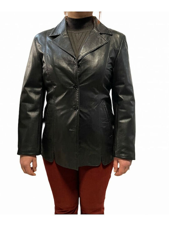 MARKOS LEATHER Women's Leather Waisted Blazer Black