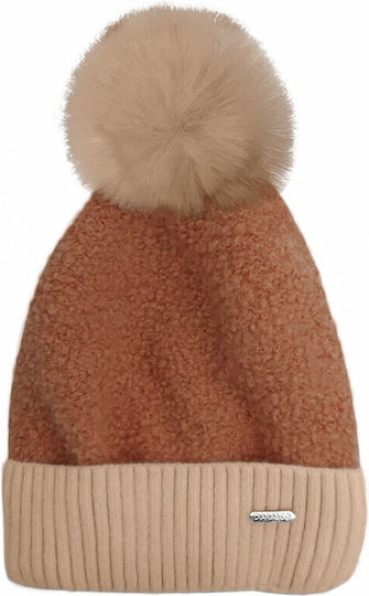 Pom Pom Beanie Frauen Beanie Gestrickt in Beige Farbe