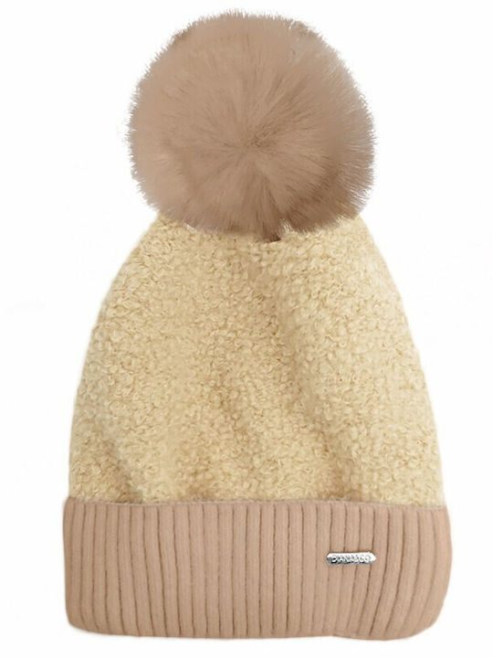 Pom Pom Beanie Beanie Knitted in Beige color