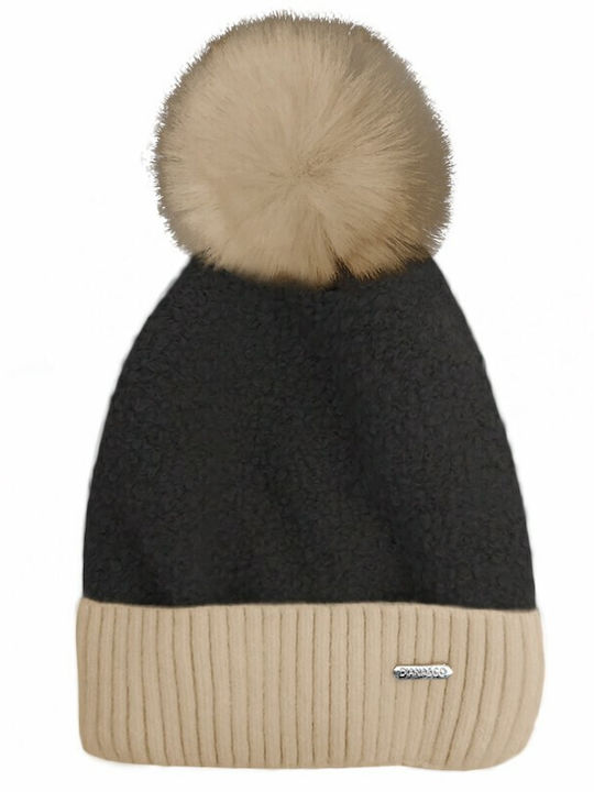 Pom Pom Beanie Γυναικείος Σκούφος Πλεκτός σε Μαύρο χρώμα