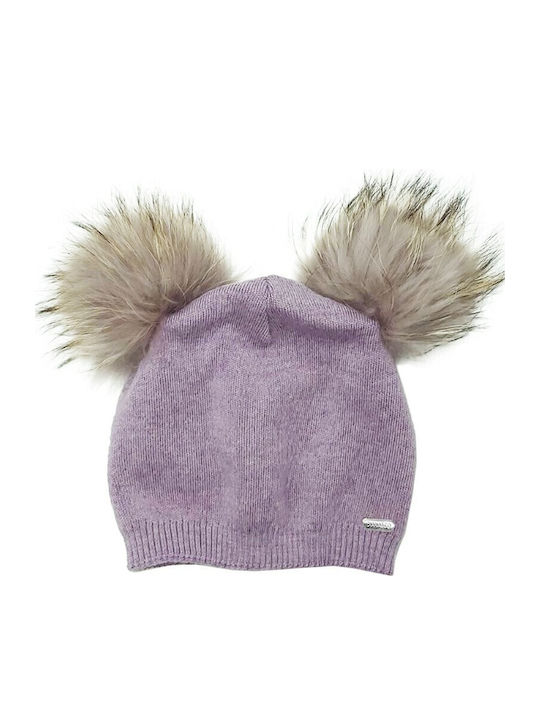 Pom Pom Beanie Beanie Knitted in Lilac color