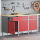 Arbeitsschrank 3-teilig Rot Grau Holz Stahl Rot...