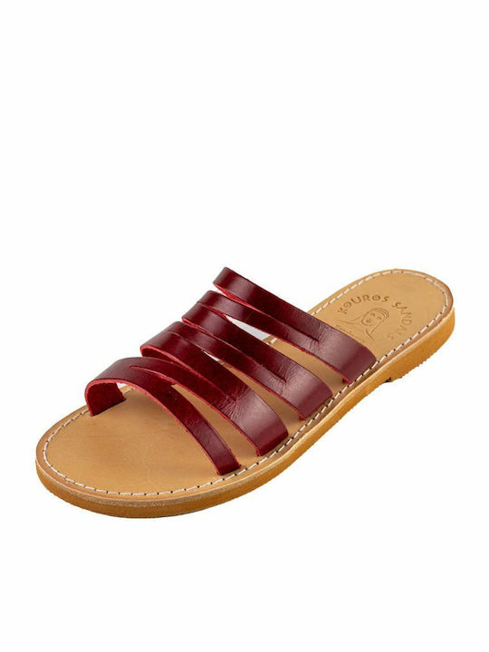 Leather Women's Flat Sandals in Red Color