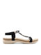 Leather Women's Flat Sandals in Black Color