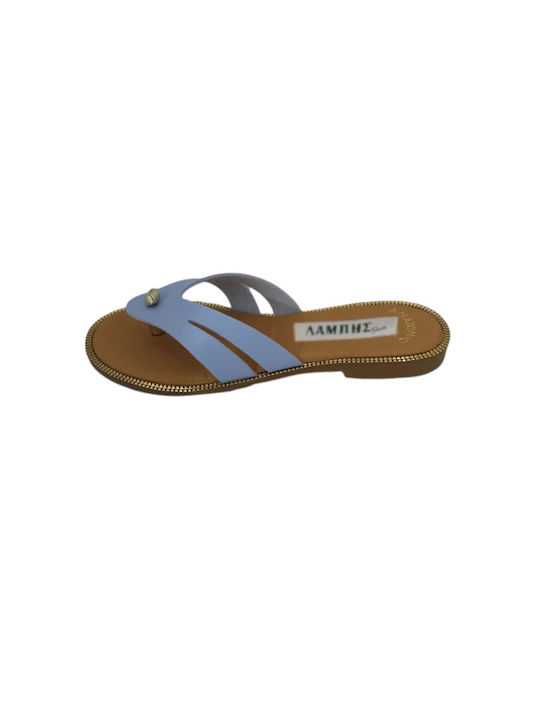 Leder Flache Sandalen für Damen Anatomisch in Hellblau Farbe
