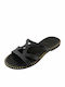 Leather Women's Flat Sandals in Black Color