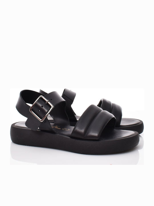 Δερμάτινα Γυναικεία Σανδάλια Flatforms Μαύρα