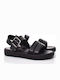 Δερμάτινα Γυναικεία Σανδάλια Flatforms Μαύρα