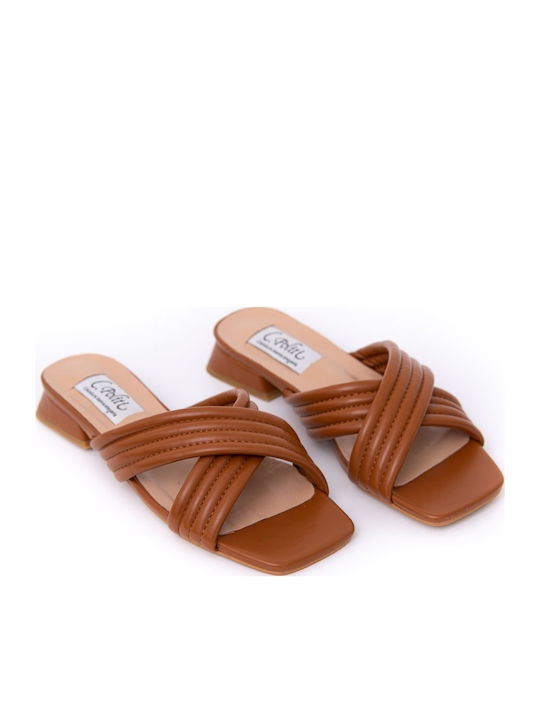 Leather Women's Flat Sandals Anatomic in Tabac Brown Color